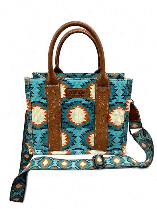 Wrangler Handbags - Wrangler Southwestern Aztec Canvas Tote Crossbody Bag Turquoise Western Chic